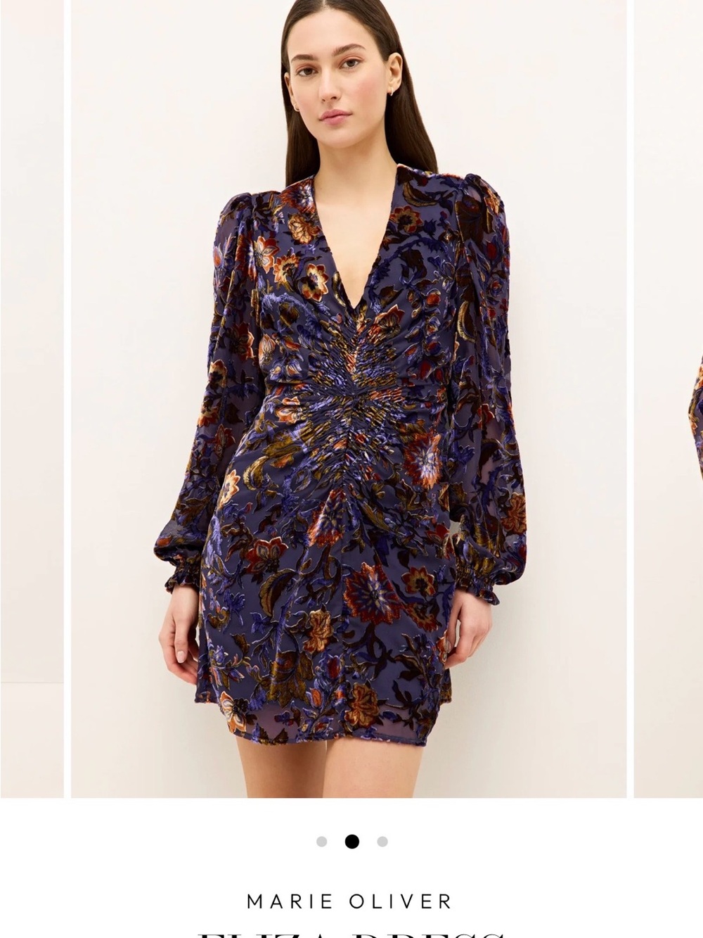 Marie Oliver Deep Purple Floral Ruched V-Neck Mini Dress